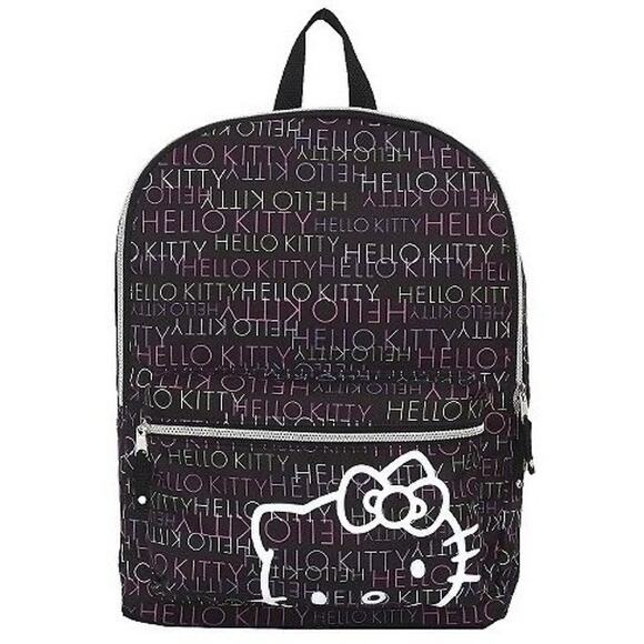 NWT SANRIO HELLO KITTY Vintage Black Script Kitty Logo Backpack. Size OS. - Picture 1 of 13